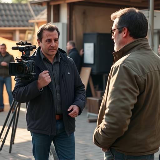 Jean Dujardin sur un plateau de tournage, r√©p√©tant une sc√®ne avec le r√©alisateur.
